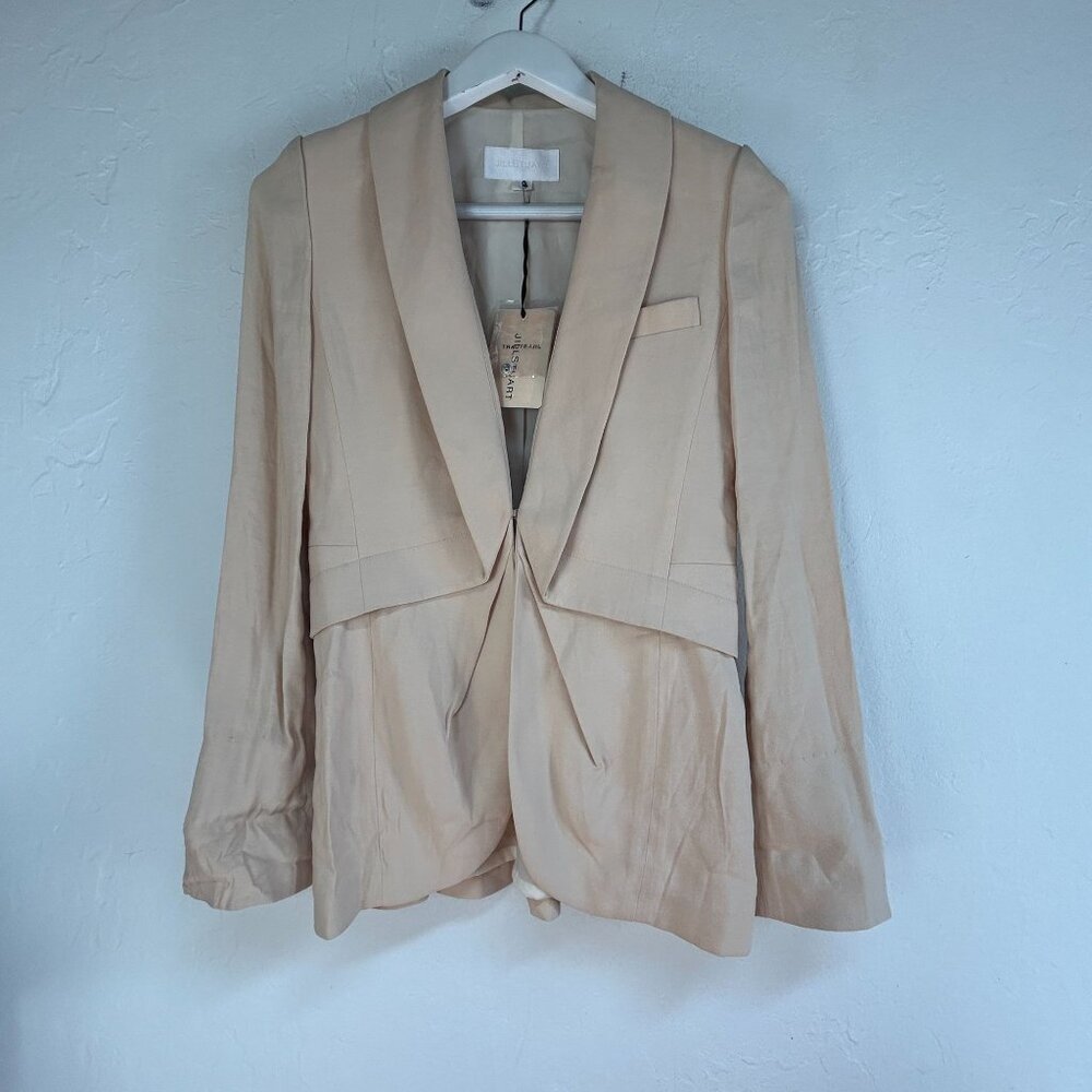 Jill Stuart Womens Beige Linen Blazer Jacket Size 8 Made In Italy